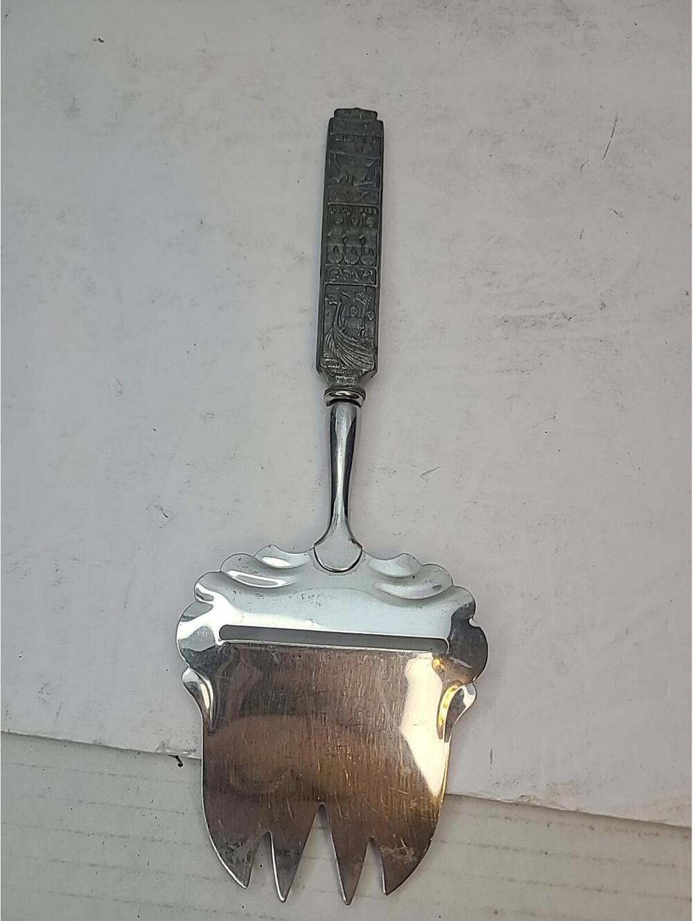Konge Tinn Spar Norwegian Viking Heilag Olav Cheese Slicer Norway Pewter Vintage - Picture 7 of 11